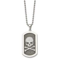 Chisel Stainless Steel Brushed and Polished Laser Cut Skull and Crossbones Dog Tag on a Ball Chain Necklace, 24" view 2