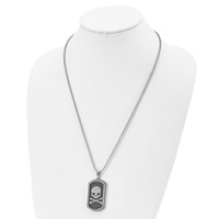 Chisel Stainless Steel Brushed and Polished Laser Cut Skull and Crossbones Dog Tag on a Ball Chain Necklace, 24" view 4