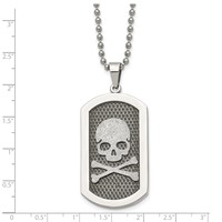 Chisel Stainless Steel Brushed and Polished Laser Cut Skull and Crossbones Dog Tag on a Ball Chain Necklace, 24" view 5