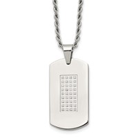 Chisel Stainless Steel Polished Necklace with CZ Dog Tag on a Rope Chain, 22" view 1