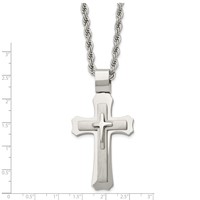 Chisel Stainless Steel Brushed and Polished Triple Layer Cross Pendant on a Rope Chain Necklace, 24" view 3
