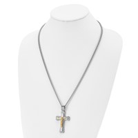 Chisel Stainless Steel Brushed and Polished Yellow IP-plated Crucifix Pendant on a Curb Chain Necklace, 24" view 4