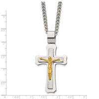 Chisel Stainless Steel Brushed and Polished Yellow IP-plated Crucifix Pendant on a Curb Chain Necklace, 24" view 3