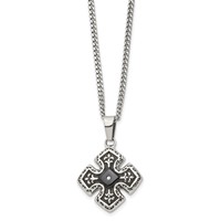 Chisel Stainless Steel Polished Black IP-plated Necklace with CZ Celtic Cross Pendant on a Curb Chain, 20" view 3