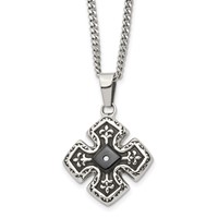 Chisel Stainless Steel Polished Black IP-plated Necklace with CZ Celtic Cross Pendant on a Curb Chain, 20" view 1