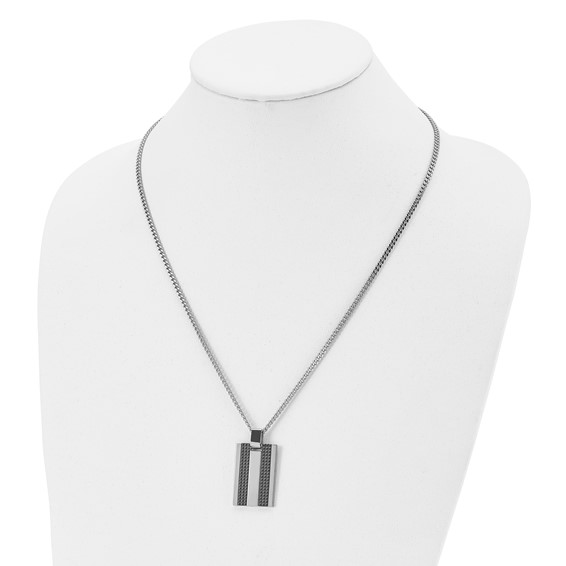 Chisel Stainless Polished and Textured Black IP-plated Rectangle Dog Tag on a 22 inch Curb Chain Necklace