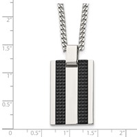 Chisel Stainless Polished and Textured Black IP-plated Rectangle Dog Tag on a Curb Chain Necklace, 22" view 3