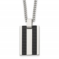 Chisel Stainless Polished and Textured Black IP-plated Rectangle Dog Tag on a Curb Chain Necklace, 22" view 1