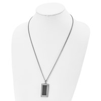Chisel Stainless Steel Polished Grooved Black Carbon Fiber Inlay Rectangle Dog Tag on a Curb Chain Necklace, 24" view 4