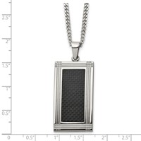 Chisel Stainless Steel Polished Grooved Black Carbon Fiber Inlay Rectangle Dog Tag on a Curb Chain Necklace, 24" view 5