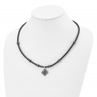 Chisel Stainless Steel Polished Black IP-plated Necklace with CZ Black Leather, 21" view 4