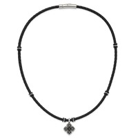 Chisel Stainless Steel Polished Black IP-plated Necklace with CZ Black Leather, 21" view 5