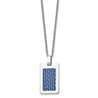 Chisel Stainless Steel Polished Necklace with Blue Carbon Fiber Inlay Rectangle Dog Tag on a Cable Chain, 22" view 3