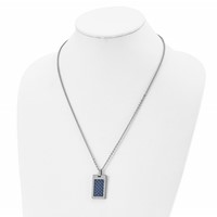 Chisel Stainless Steel Polished Necklace with Blue Carbon Fiber Inlay Rectangle Dog Tag on a Cable Chain, 22" view 4