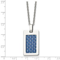 Chisel Stainless Steel Polished Necklace with Blue Carbon Fiber Inlay Rectangle Dog Tag on a Cable Chain, 22" view 5