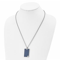 Chisel Stainless Steel Polished Necklace with Blue Carbon Fiber Inlay Rectangle Dog Tag on a Cable Chain, 22" view 4