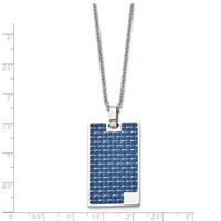 Chisel Stainless Steel Polished Necklace with Blue Carbon Fiber Inlay Rectangle Dog Tag on a Cable Chain, 22" view 3