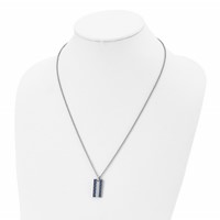 Chisel Stainless Steel Polished Necklace with Blue Carbon Fiber Inlay Dog Tag on a Cable Chain, 22" view 4
