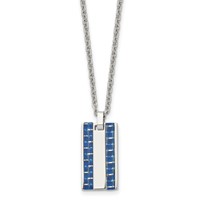 Chisel Stainless Steel Polished Necklace with Blue Carbon Fiber Inlay Dog Tag on a Cable Chain, 22" view 1