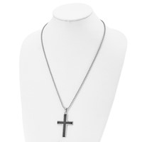Chisel Stainless Steel Polished Necklace with Black Rhodium 0.50 Carat Black Diamond Cross Pendant on a Ball Chain, 24" view 4
