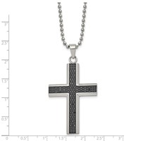 Chisel Stainless Steel Polished Necklace with Black Rhodium 0.50 Carat Black Diamond Cross Pendant on a Ball Chain, 24" view 3