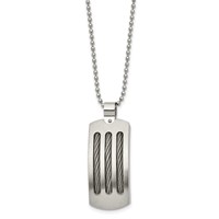 Chisel Stainless Steel Brushed and Polished Necklace with Cable Curved Dog Tag on a Ball Chain, 22" view 3