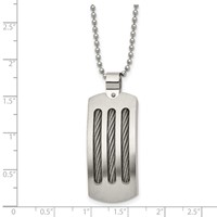 Chisel Stainless Steel Brushed and Polished Necklace with Cable Curved Dog Tag on a Ball Chain, 22" view 5
