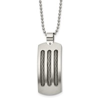 Chisel Stainless Steel Brushed and Polished Necklace with Cable Curved Dog Tag on a Ball Chain, 22" view 1