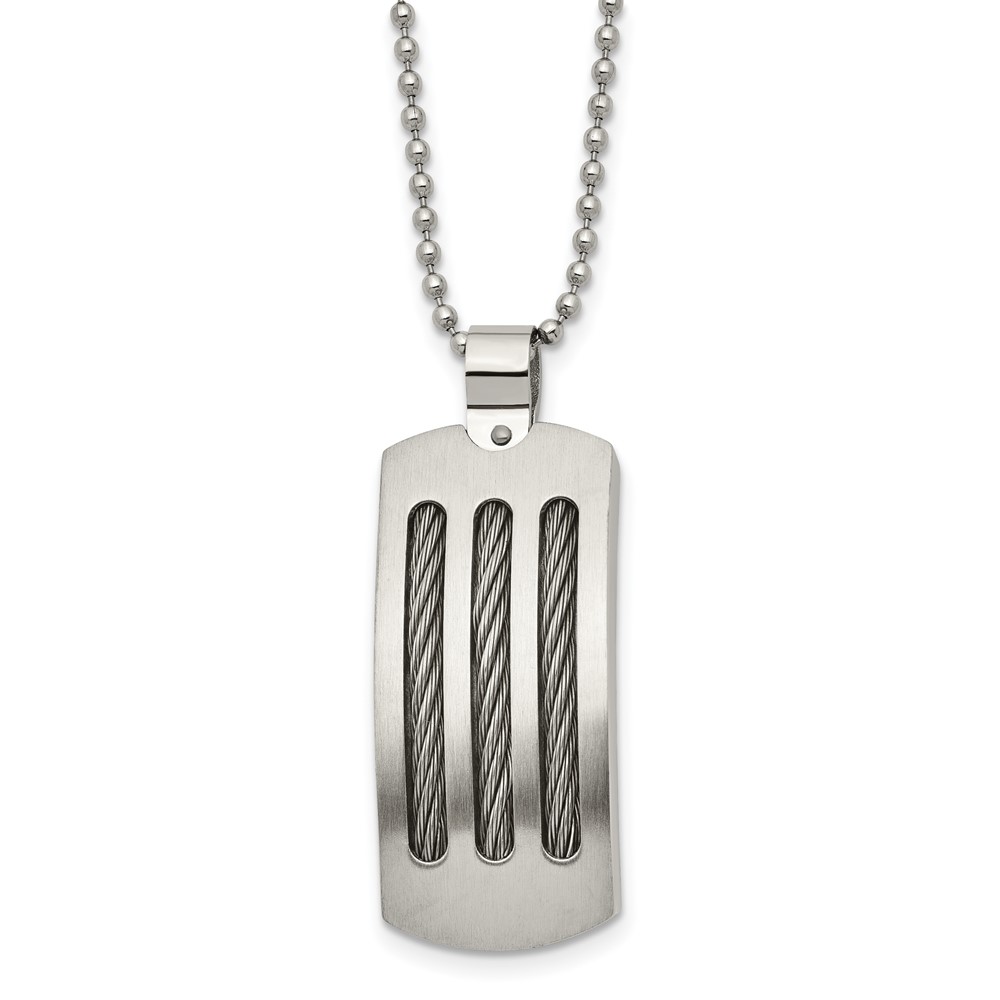 Stainless Steel Brushed and Polished w/Cable Curved Dog Tag Necklace