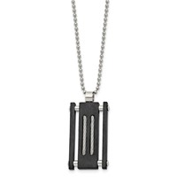 Stainless Steel Brushed & Polished Black IP Necklace with Cable Rectangle view 3