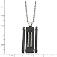 Stainless Steel Brushed & Polished Black IP Necklace with Cable Rectangle view 5