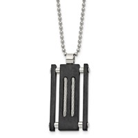 Stainless Steel Brushed & Polished Black IP Necklace with Cable Rectangle view 1
