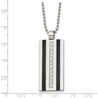 Chisel Stainless Steel Polished Black IP-plated Necklace with CZ Pendant on a Ball Chain, 20" view 5