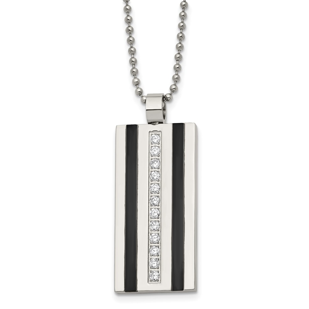 Stainless Steel Polished Black IP-plated w/CZ 20in Necklace