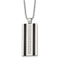 Chisel Stainless Steel Polished Black IP-plated Necklace with CZ Pendant on a Ball Chain, 20" view 1
