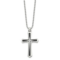 Chisel Stainless Steel Brushed and Polished Black IP-plated Necklace with CZ Cross Pendant on a Ball Chain, 20" view 3