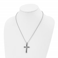 Chisel Stainless Steel Brushed and Polished Black IP-plated Necklace with CZ Cross Pendant on a Ball Chain, 20" view 4