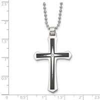 Chisel Stainless Steel Brushed and Polished Black IP-plated Necklace with CZ Cross Pendant on a Ball Chain, 20" view 5