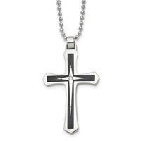 Chisel Stainless Steel Brushed and Polished Black IP-plated Necklace with CZ Cross Pendant on a Ball Chain, 20" view 1