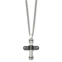 Stainless Steel Polished Black IP-plated Necklace with Black CZ Cross, 22" view 3
