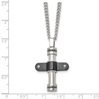 Stainless Steel Polished Black IP-plated Necklace with Black CZ Cross, 22" view 5