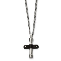 Stainless Steel Polished Black IP Cross Necklace view 1