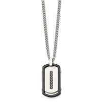 Stainless Steel Brushed Polished Black IP Rim Necklace with Black CZ Dog Tag view 3