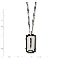 Stainless Steel Brushed Polished Black IP Rim Necklace with Black CZ Dog Tag view 5