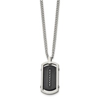 Chisel Stainless Steel Brushed and Polished Black IP-plated Center Necklace with Black CZ Dog Tag on a Curb Chain, 22" view 3