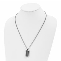 Chisel Stainless Steel Brushed and Polished Black IP-plated Center Necklace with Black CZ Dog Tag on a Curb Chain, 22" view 4