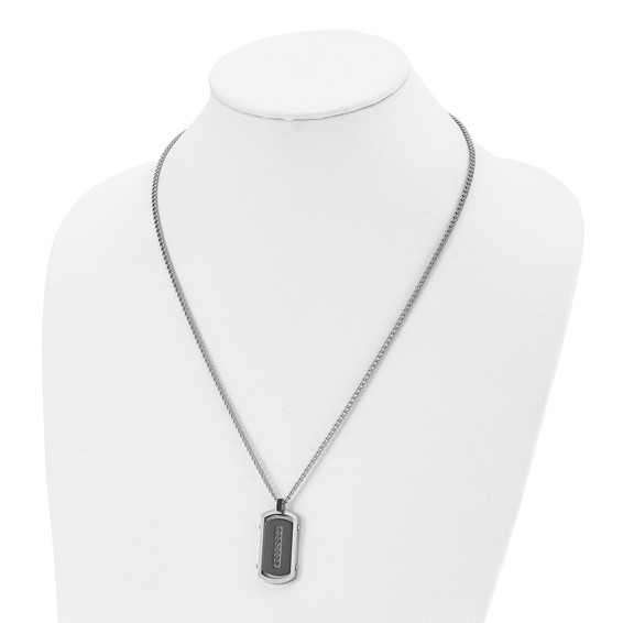 Chisel Stainless Steel Brushed and Polished Black IP-plated Center with Black CZ Dog Tag on a 22 inch Curb Chain Necklace
