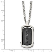 Chisel Stainless Steel Brushed and Polished Black IP-plated Center Necklace with Black CZ Dog Tag on a Curb Chain, 22" view 5