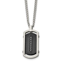 Chisel Stainless Steel Brushed and Polished Black IP-plated Center Necklace with Black CZ Dog Tag on a Curb Chain, 22" view 1