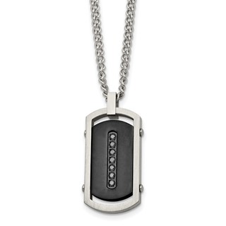 Chisel Stainless Steel Brushed and Polished Black IP-plated Center with Black CZ Dog Tag on a 22 inch Curb Chain Necklace